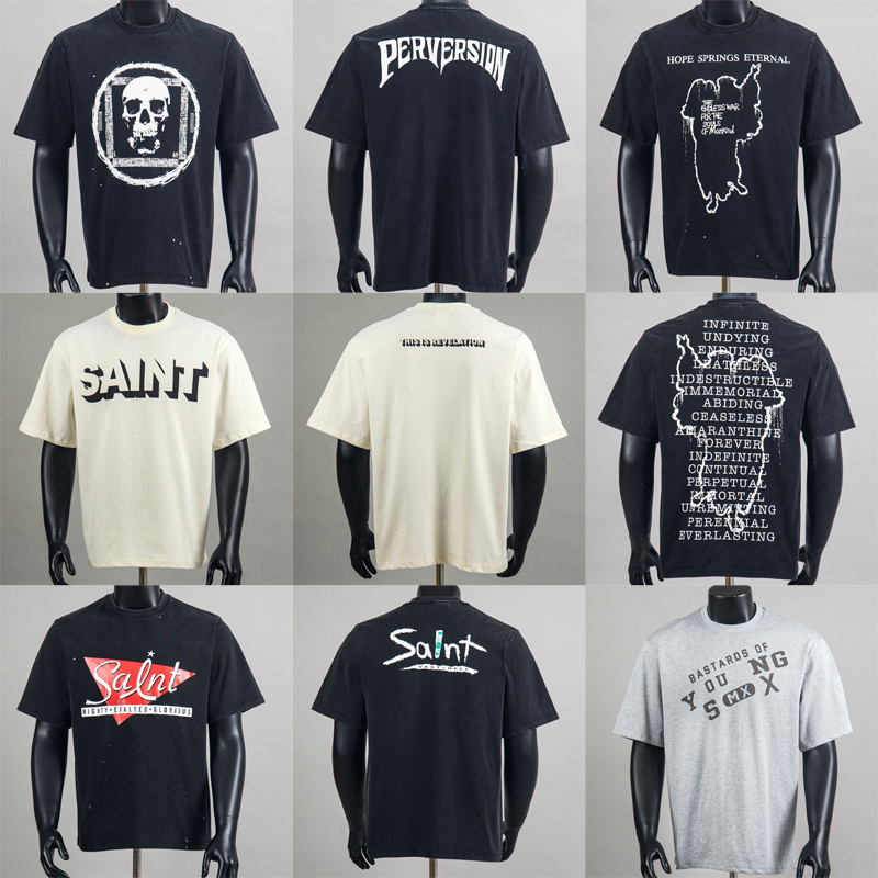 Quality Streetwear Brand - T-shirt Saint rétro américain délavé et